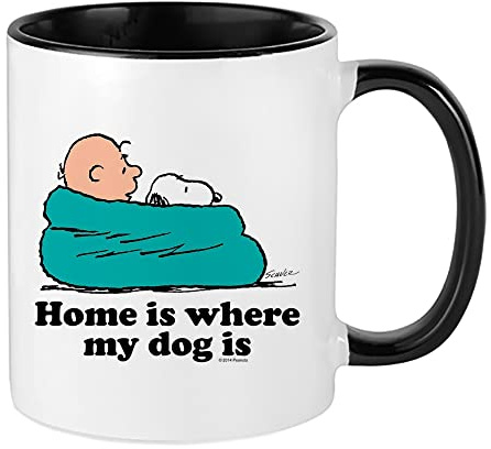Charlie Brown Home is Where My Dog is, regalo de Snoopy, regalo de dibujos animados, regalo de cumpleaños, regalo para niño, niña, café, té, taza de 325 ml, taza de cerámica de colores en el interior