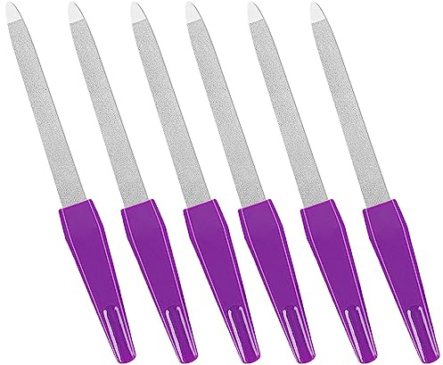 Nail Files for Natural Nails (6 PCs), Metal Nail Files Made of Stainless Steel with Sharp Pointed Tip Non Slip Handle, Double Sided Fingernail Files Sapphire Grit limas de uñas metálicas Color Purple