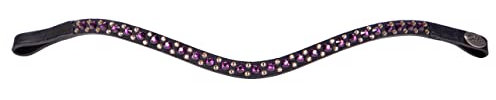 QHP Stirnriemen Stirnband Leder Menton Strasssteine (Vollblut, Plum)