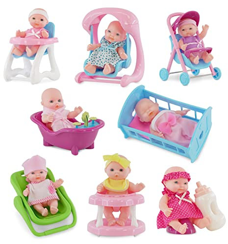 Baby Dolls with Accessories, High Chair, Swing, Bathtub, Walker, Stroller, Cot, Potty, Milk Bottle and More, Dolls For Kids 3+, Xmas, Birthday, Set For Kids, Toddlers, and Girls