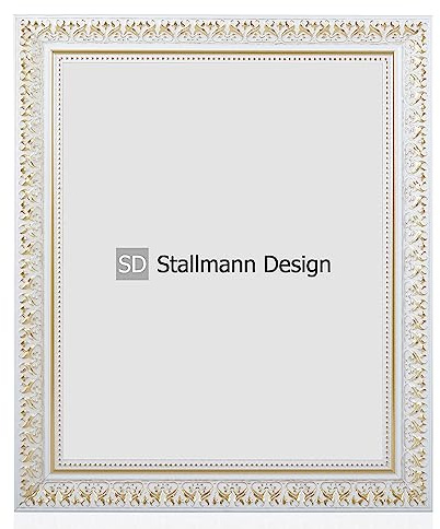 Stallmann Design Bilderrahmen Barockrahmen SWAN | 50x70 cm | Weiß | Echtholz-Bilderrahmen antik | 80 andere Größen verfügbar | Fotorahmen aus Holz im Vintagestyle