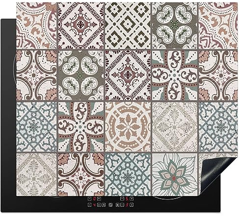 KitchenYeah© Protege Plaque Tapis Pour Induction 59x52 cm Décoration | 59x52 cm - Cuisine Protection Vitrocéramique Pour Cuisiniere Mosaïque - Marron - Motif - Carreau