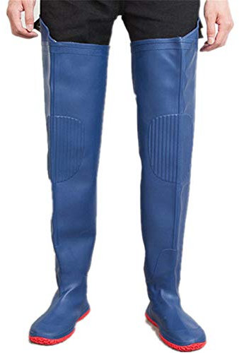 HWBZSZY Herren Damen Wasser Hosen Mehrzweck Regen Gummi Stiefel Einstellbar Taille Kleidung Set mit rutschfest Fuß Strumpf Schuhe PVC Leichte Watthosen Jagdstiefel,Blau,44 EU
