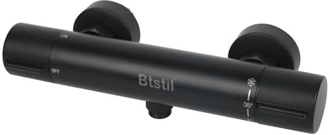 Duscharmatur mit Thermostat, 38℃ Thermostat Mischbatterie Thermostat mit Verbrühschutz, Kupfersonde mit konstanter Temperatur, Wand-Armatur Dusche, Chrom für Präzise Temperaturkontrolle (Schwarz)