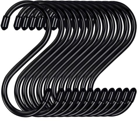 24 pezzi ganci a S ， ganci a forma di S ganci in metallo pesante neri ， per cucina, bagno, ufficio, giardino o attività all'aperto