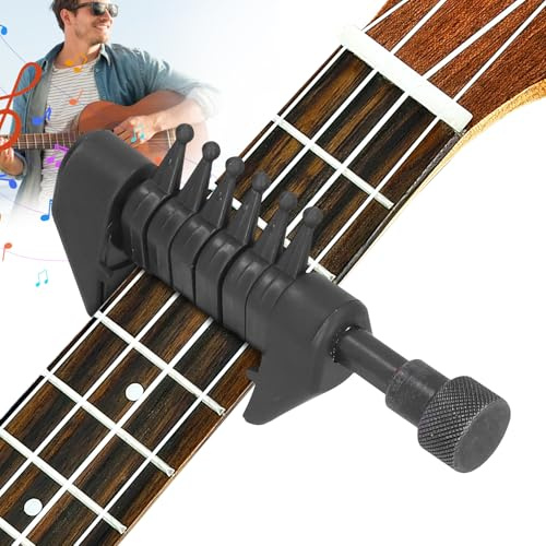 Capotasto per chitarra, capotasto con accordatura variabile per chitarre acustiche ed elettriche, in plastica nera con impugnatura in pelle, compatto e leggero, design semplice a clip