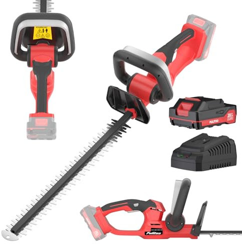 PULITUO 20V Hedge Trimmer, Cordless Hedge Trimmer with 2.0Ah battery and charge, Hedge Cutter with 16mm Cutting Width & 51cm Cutting Length, 2600SPM,Dual-Action Blade