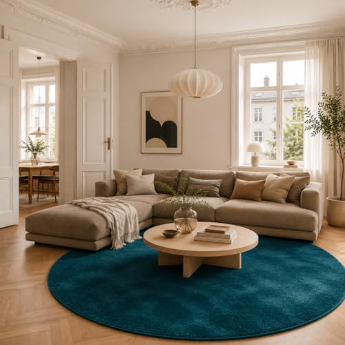 Pergamon Luxus Super Soft Hochflor Langflor Teppich Rund Flauschig Weich Wohnzimmer Schlafzimmer Melia Petrol