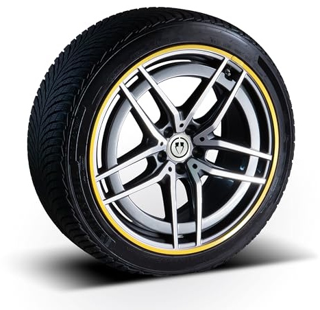 PRIORIM 4x Aluminium Felgenschutzringe (20 Zoll, Gelb) - Kratzfester & Wetterbeständiger Rundumschutz für Autoreifen & Felgen - Effektiver Felgenrand-Schutz