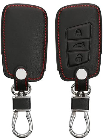kwmobile Autoschlüssel Kunstleder Hülle kompatibel mit VW 3-Tasten Autoschlüssel (nur Keyless Go) - Schlüsselhülle in Schwarz Rot