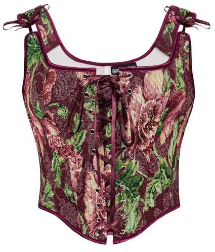 SCARLET DARKNESS - Corsetto vittoriano overbust con i lacci da donna, in tinta unita, vintage, elegante