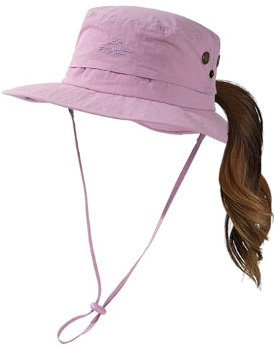 TOP-EX Sonnenhut für Damen, LSF 50, breite Krempe, UV-Schutz, wasserdicht, Safari-Hut, faltbar, Outdoor-Sonnenhut für Spaziergänge, Angeln, mit Pferdeschwanzloch, rose, M