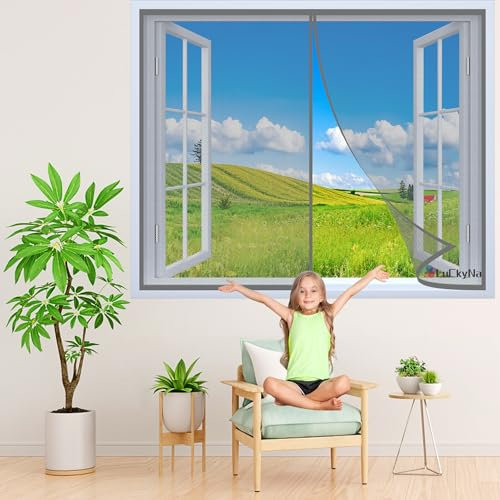 Fliegengitter tür Moskitonetz Magnet Fliegengitter Balkontür 110x145cm Grau Fliegenvorhang Insektenschutztür Magnete Automatisch schließen Ohne Bohren für Balkontür Terrassentür