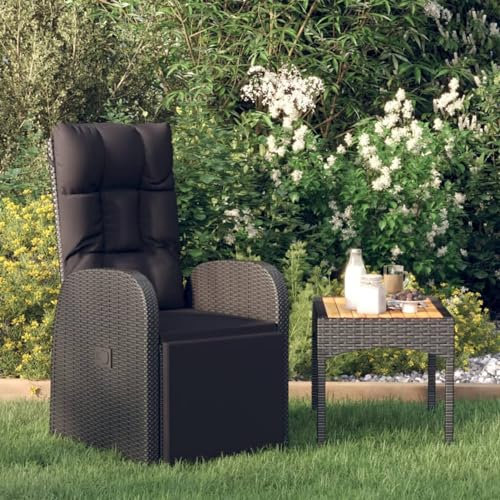 LAPOOH Garten-Liegestuhl mit Auflage, Gartenliege, Liegestuhl, Sonneninsel Outdoor, Sonnenstuhl, Gartenmöbel, Bäderliege, Relaxliege, Terrasse, Poly Rattan Schwarz