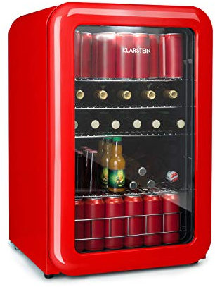 Klarstein PopLife Getränkekühler - Mini-Bar, Retrokühlschrank, 0-10°C, nur 39 dB, 115 L, umweltfreundlich, doppelt verglaste Tür, Retro-Design, rot