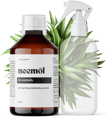 Organisches Neemöl mit natürlichem Emulgator, 100ml - Gebrauchsfertig, Kaltgepresst, 100% Natürlich, Umweltfreundlich, inkl. Sprühflasche u. Messbecher, Pflanzenpflege für Zimmer- und Gartenpflanzen