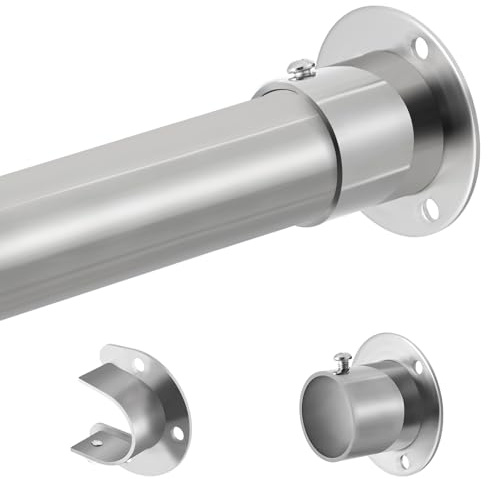 Silver Wardrobe Rails, 74-190cm Heavy Duty Hanging Rail for Wardrobe, Clothes Rail for Wardrobe With Screws and Sockets for Clothing Hanging Tube 32MM