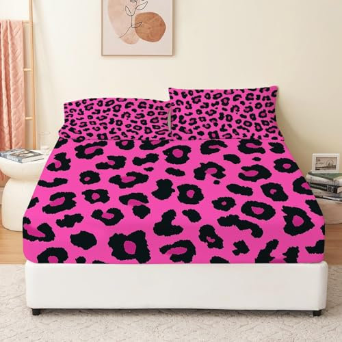 Spannbettlaken Tiere Eleganter Leopardendruck 140 x 200 cm Bunt, Weiche Mikrofaser Spannbettlaken Rund-um Elastischer Gummizug, Drucken Muster Spannbetttuch für Schlafzimmer Dekor