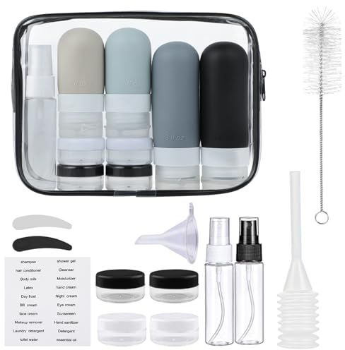 Reiseflaschen zum befüllen - Reiseset flüssigkeiten - Silikon Reiseflaschen Set 17-teiliges - praktische Reiseaccessoires - geeignet für Shampoo, Duschgel und andere Flüssigkeiten (schwarz)