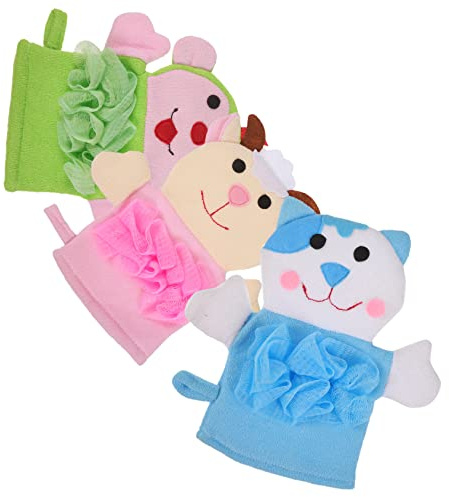 GOOHOCHY 3stücke Junge Mädchen Bad Mitts Körper Schrubben Fäustlinge Schaum Fäustlinge Peeling Handschuhe Bade Werkzeuge