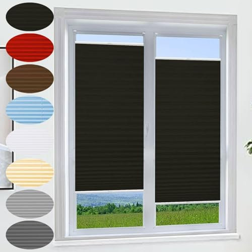 Plissee Ohne Bohren Klemmfix 35 x 70 cm Blickdicht Sichtschutz Sonnenschutz Plise Plisee Plisse Rollo Inkl. Aller Montage-Teile für Fenster & Tür, Schwarz