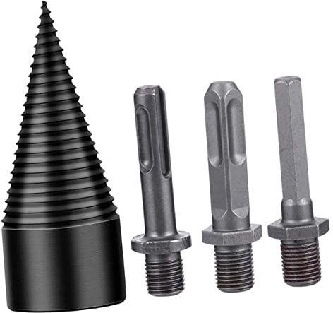 YARNOW Foret de Fendage de Bûches en Acier Noir 32mm Rainure Antidérapante pour Scission Facile du Platane et Chêne, Outil de Forage pour Cheminée et Bois de Chauffage
