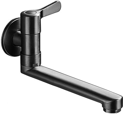 Spültischarmatur aus gebürstetem Messing, Wandmontage, 180° schwenkbar, Wasserfall-Design, Einzelner Kaltwasserhahn für Küchenspüle, Waschbecken, Grau, 18 cm