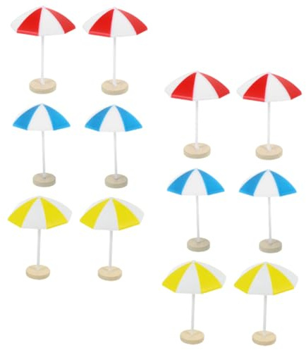 QUMIIRITY 8pcs Miniature Beach Umbrellas Set for Doll House Diy Decor, Mid-size Blue and Yellow Sun Umbrellas, Micro Landscape Accessories for Sea and Ocean Scenes