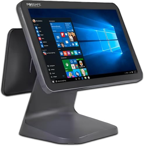 POSSAFE Windows POS Terminal with 15” Touchscreen+13.3” Customer Display, Intel i5-5GN, 8GB RAM, 128GB SSD – Dual Display Integrated Hardware System Point of Sale for Retail & Restaurant