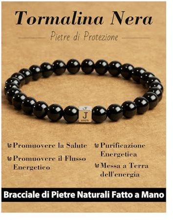 Landorilo Naturstein Schwarzer Turmalin Armband,925 Sterling Silber,A-Z | 6mm Perlen, Damen Herren Buchstaben Armbänder, Heilstein Edelstein Perlenarmband, Personalisierte Geschenke, Energiekarte