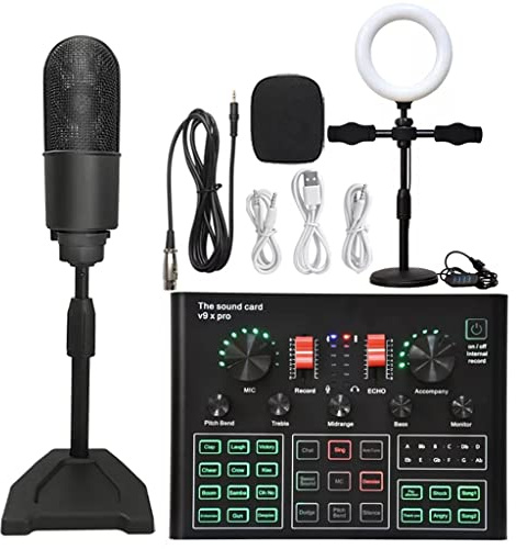 Studio Condenser Microphone Set with Live Sound Card and Bluetooth Wireless - Professional Audio Recording Equipment