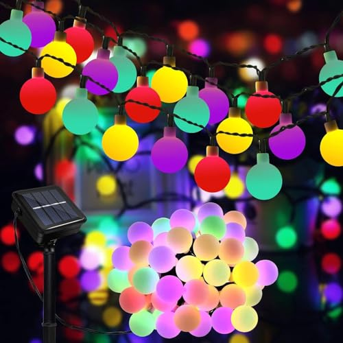 Kousee Solar-Lichterkette für den Außenbereich, 12 m / 39 ft, 100 LEDs, solarbetriebene, wasserdichte Gartenbeleuchtung, 8 Leuchtmodi, Kugel-Lichterkette für Garten, Terrasse, Rasen, Hof, Hochzeit