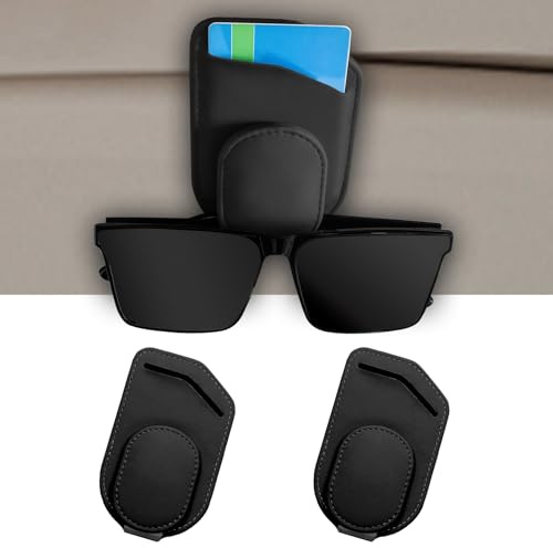 Arvoni Brillenhalter für Auto Sonnenblende, 2 Stück Sonnenbrillenhalter Auto, magnetischer Leder Brillenhalter Clip, Sonnenbrillen Halterung für Auto Visier Zubehör, Ticket-Kartenclip, Schwarz
