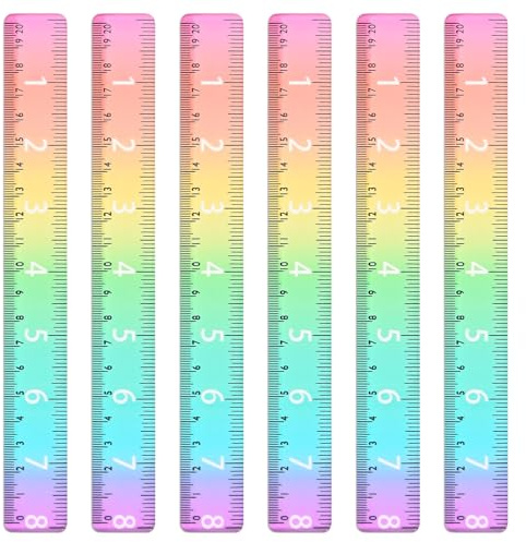 BAYTORY 6 Stück 8 Zoll/20 cm Kunststoff-Lineal, transparente Lineale mit Farbverlauf, bruchsichere Regenbogenfarben-Maßlineale mit Zentimeterangaben, für Schüler im Unterricht (8 Zoll/20 cm)