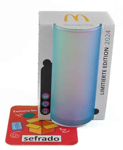 sefrado Bundle 1 x Cola Regenbogen Glas McDonalds Österreich 2024 Sammel Gläser kompatibel mit exclusivem Untersetzer