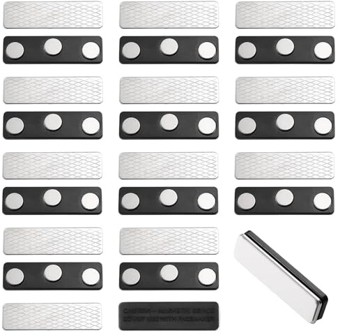 12 Stück Namensschilder Magnet,Magnet Namensschilder mit Kleber,Namensschild Magnetisch Kleidung,Selbstklebend mit 3-Punkt Magnete für Vorhänge Fliegengitter Ausweishüllen Beschriften (45x13mm)