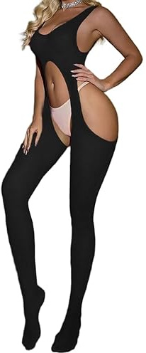 CZSABXY Womens Fishnet Bodysuit Lingerie Rave Outfits For Women One Piece Jumpsuit Mesh Bodystocking Underwear(Black)