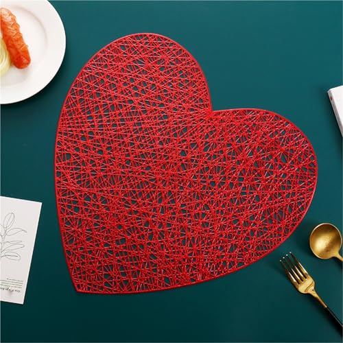 FAWFCJD Set di 6 Tovagliette in PVC Cave A Forma di Cuore, Runner da Tavolo da Pranzo, Resistenti al Calore, Lavabili, Antiscivolo, Tovagliette Impermeabili for La Decorazione(Red)