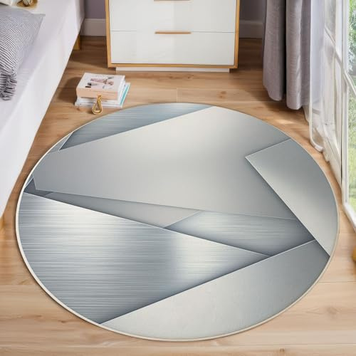 ZISTRCBAO Geometría del Metal Alfombra Redondas 180cm, Simplicidad Moderna Tapete Redondo Antideslizante, Gris Claro Alfombra De área Redonda para Salón Sofá Mesa Café Estudio Comedor