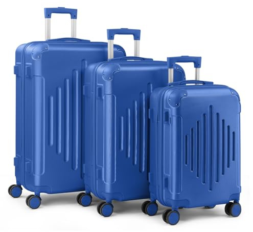 Karl home Luggage Set 3 Piece Suitcase Sets with TSA Lock Moulded Corner 4 Spinner Wheels, ABS Hardside Trolley Travel Case for Carry On Check-in Business Trip, Dark Blue (20/24/28)