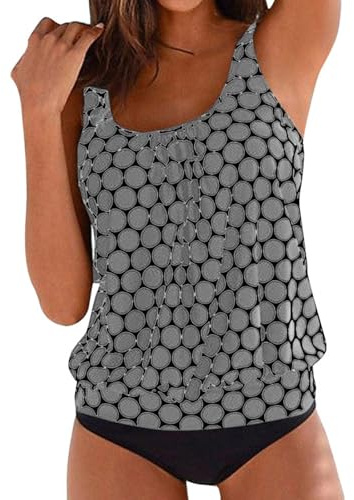 HOOLRZI Traje de baño tankini de dos piezas con lunares para mujer, traje de baño push up para vacaciones, ropa de playa, traje de baño push up para mujer, traje de baño tankini de dos piezas
