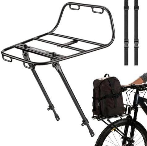 Portabiciclette – Robusto portapacchi anteriore in alluminio con di cinghie, supporto sicuro del carico per le uscite quotidiane | per ciclismo in città Bici da strada Touring Consegna Pen