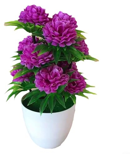 FACAIIO Artificial Bonsai Fake Flower - 12 Pcs Faux Chrysanthemums in Pot, Silk Potted Plants for Home Tabletop Decoration, Study Room, Indoor Use