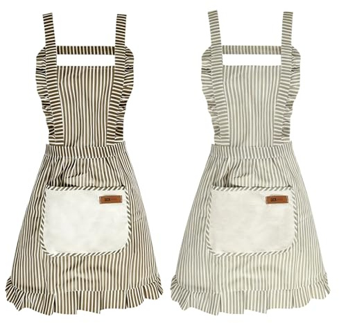 prota Küchenschürze Damen, 2er Set Kochschürze, Küchenschürze Damen mit Tasche, Grillschürze aus Baumwolle und Leinen, Kittelschürze für Haus Restaurant Cafe Kochen Backen Malen