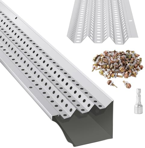 Garvee Protection professionnelle gouttière aluminium – Maille fine 0,69cm anti-feuilles, anticorrosion, installation DIY, lot 17 pièces – 6 pouces – 50FT – spécifications : 6inc, taille : 50FT