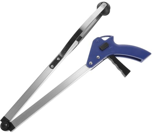 Acero Pinza Agarre Inoxidable Azul de Plegable Basura | Cierre Bloqueable, Garras Giratorias de Precisión, Mango Texturizado Ergonómico, para Objetos Pequeños y Estantes Altos