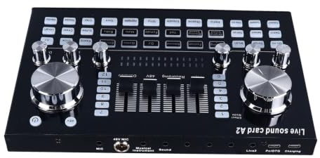 TIKATARER Live-Soundkarte, Audio-Mixer für PC-Mobiltelefon mit 48-V-Stromversorgung, OTG-Funktionalität, Universell für Streaming-Aufnahmen, Outdoor-Auftritte
