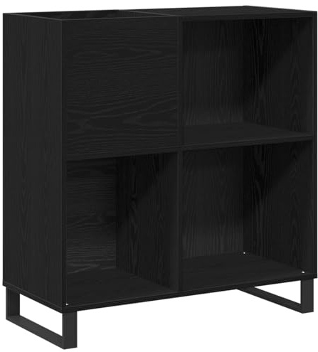 Qnhdfrt Schallplattenschrank in Schwarz Eichen-Optik, 85 x 38 x 89 cm, Modernes Medienregal für Vinyl, Bücher und Deko, Stabiles Standregal mit Stahlbeinen