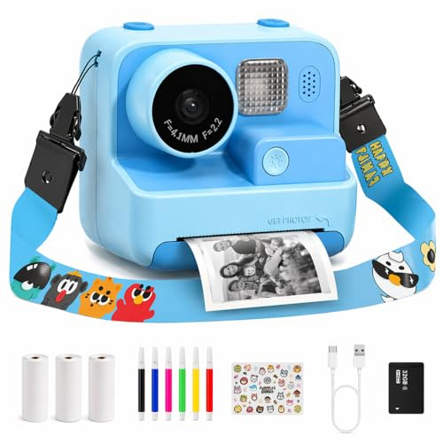 Kids Kam The OG Kids Camera Instant Print, 1080P Instant Print Camera for Kids with 32GB Card & 3 Rolls Paper, Selfie Digital Camara, Funny Toys Gifts for Boys & Girls Age 3-12 (Blue)
