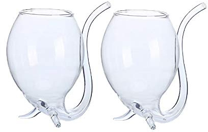 Hvanam Drinking Glasses Vampire Wine Glass Cup With Built-in Straw Creative Fancy Fun Cocktail Glasses for Juice, Wine (300ml/10oz) - 2 Pack